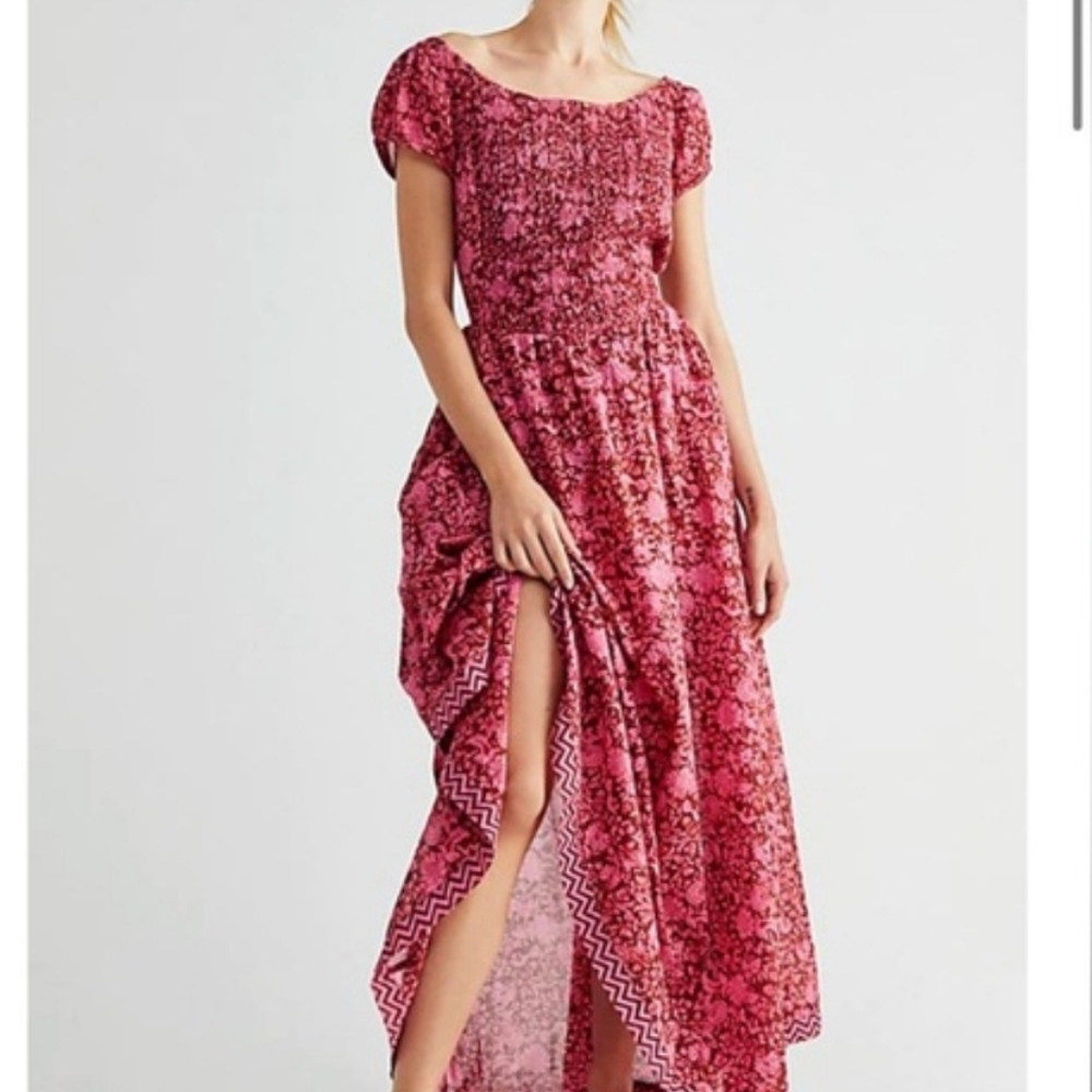 Free People Pink Red Tea Combo Ultraviolet Maxi Dress Small